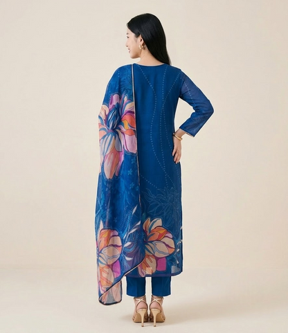 Sapphire Floral Organza Silk Kurta Set