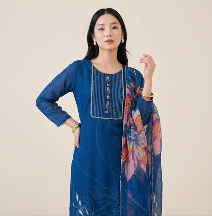 Sapphire Floral Organza Silk Kurta Set