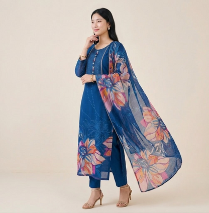 Sapphire Floral Organza Silk Kurta Set