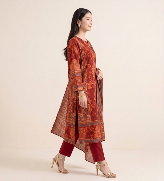 Heritage Maroon Pure Crepe Kurta Set