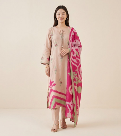 The Petal Pink Muslin Ikat Kurta Set