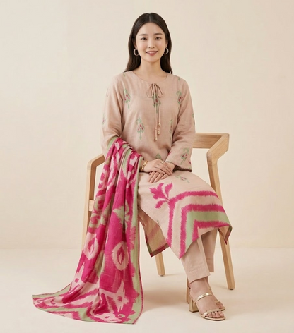 The Petal Pink Muslin Ikat Kurta Set