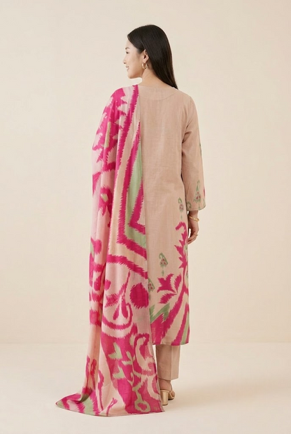The Petal Pink Muslin Ikat Kurta Set
