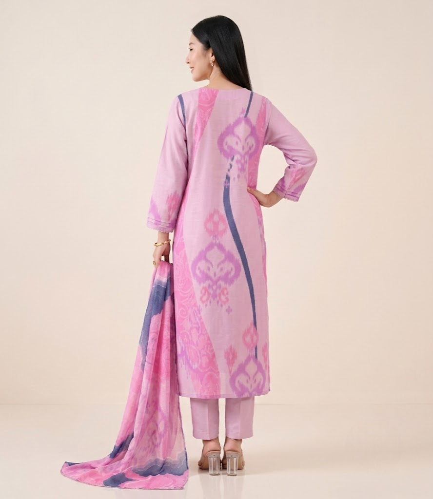 Mauve Pink Muslin Kurta Set with Pearl Border Details