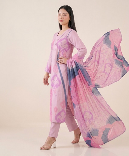 Mauve Pink Muslin Kurta Set with Pearl Border Details