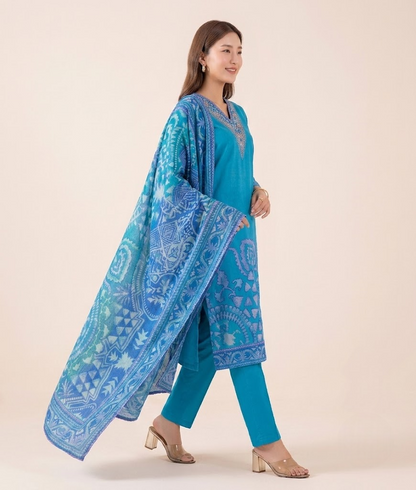 Imperial blue Crepe Kurta Set