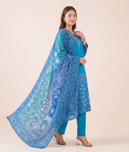Imperial blue Crepe Kurta Set