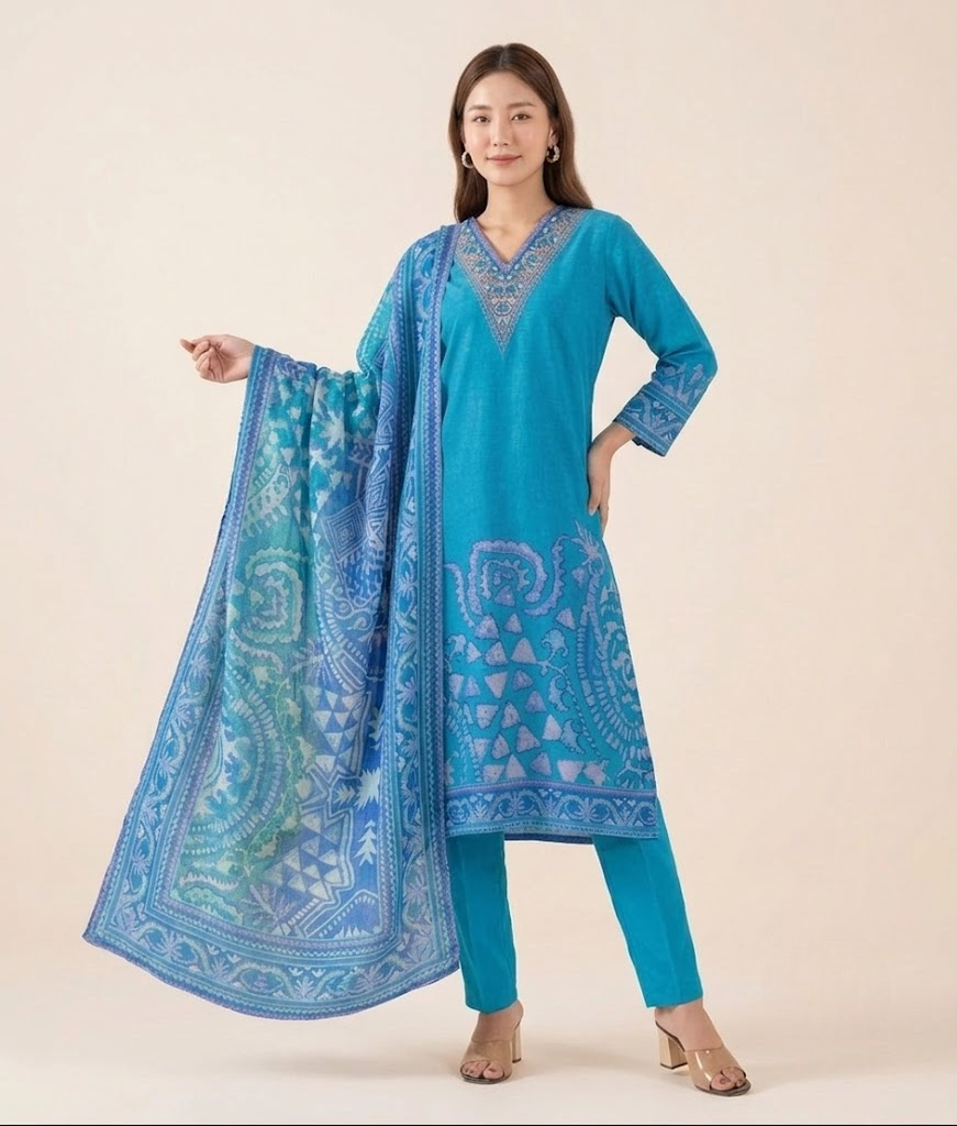 Imperial blue Crepe Kurta Set