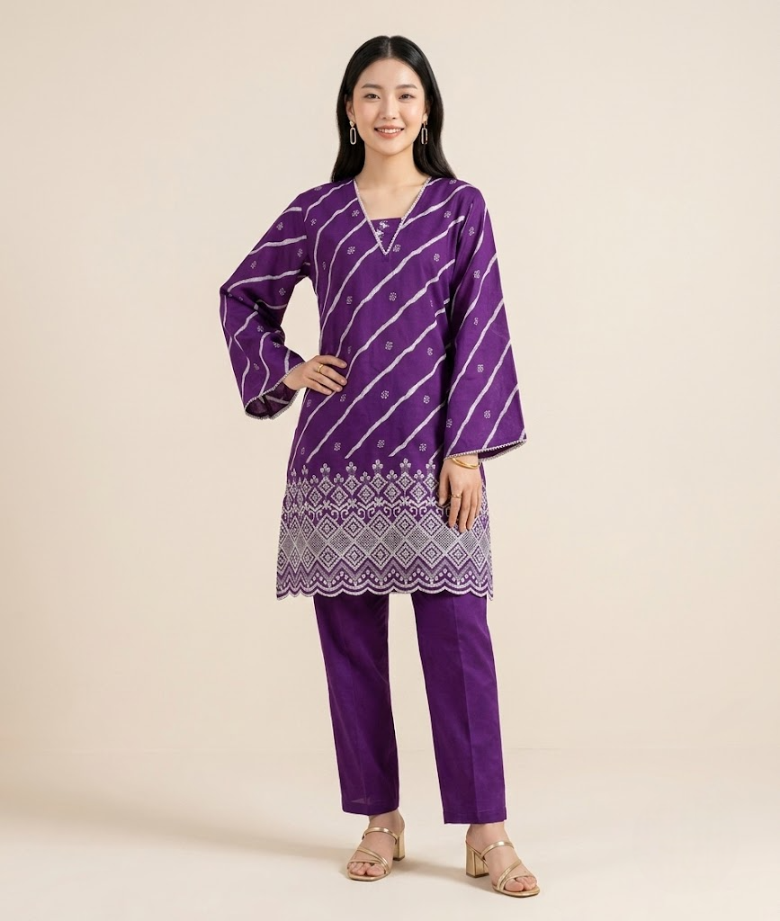 Orchid Purple Bandhani Fusion Russian Silk Co-ord Set