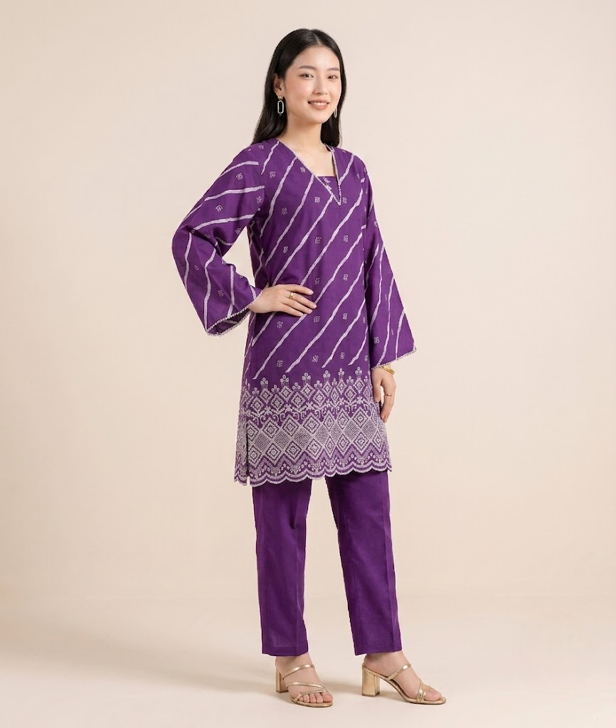 Orchid Purple Bandhani Fusion Russian Silk Co-ord Set