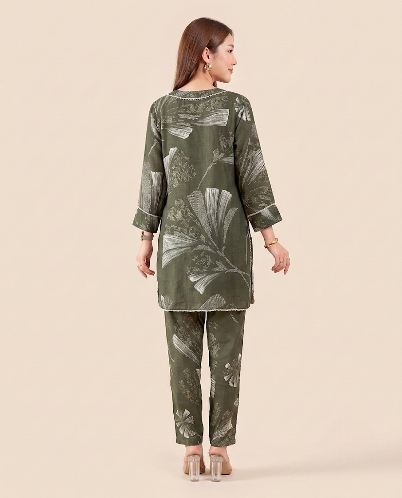 Forest Green Pure Muslin Co-ord Set