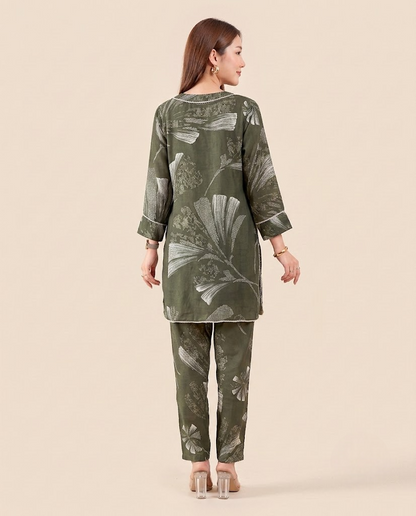 Forest Green Pure Muslin Co-ord Set