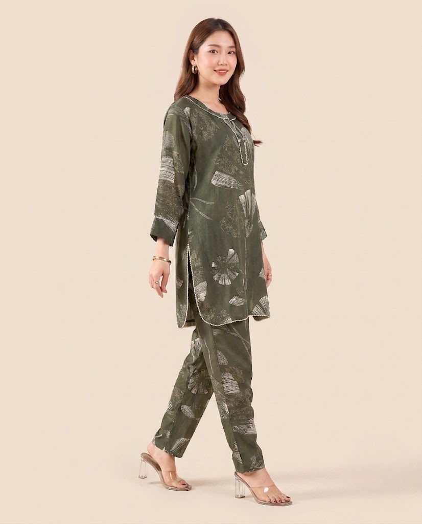Forest Green Pure Muslin Co-ord Set
