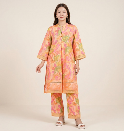 Peach Paisley Chikankari Embroidered Co-ord Set