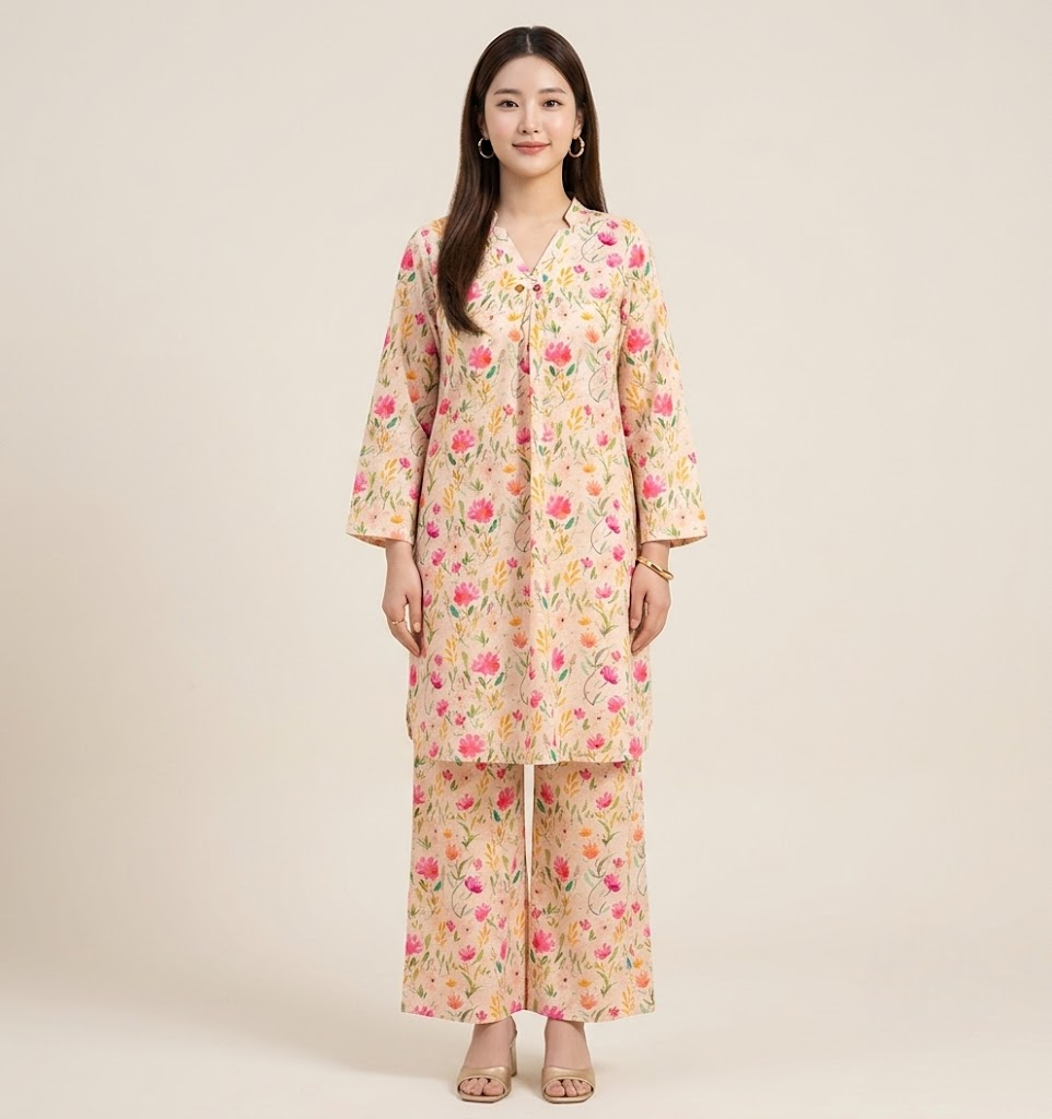 Hand-Printed Effect Linen Slub Co-ord Set