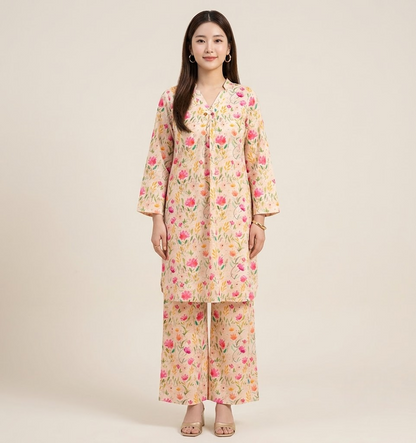 Hand-Printed Effect Linen Slub Co-ord Set
