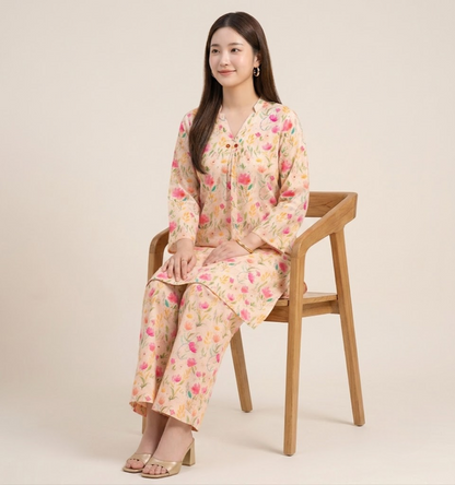 Hand-Printed Effect Linen Slub Co-ord Set