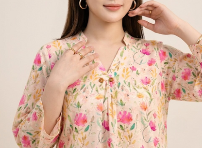 Hand-Printed Effect Linen Slub Co-ord Set