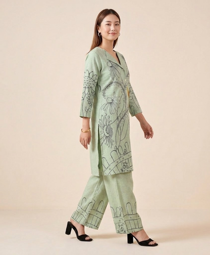 Sage Botanical Handloom Cotton Co-ord Set
