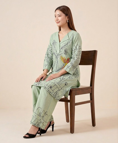 Sage Botanical Handloom Cotton Co-ord Set