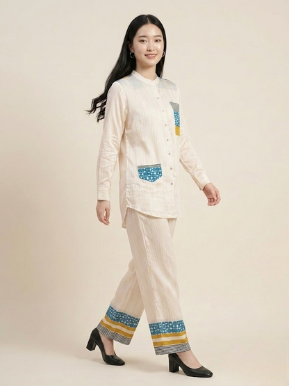 Geometric Print Natural Crepe Co-ord Set