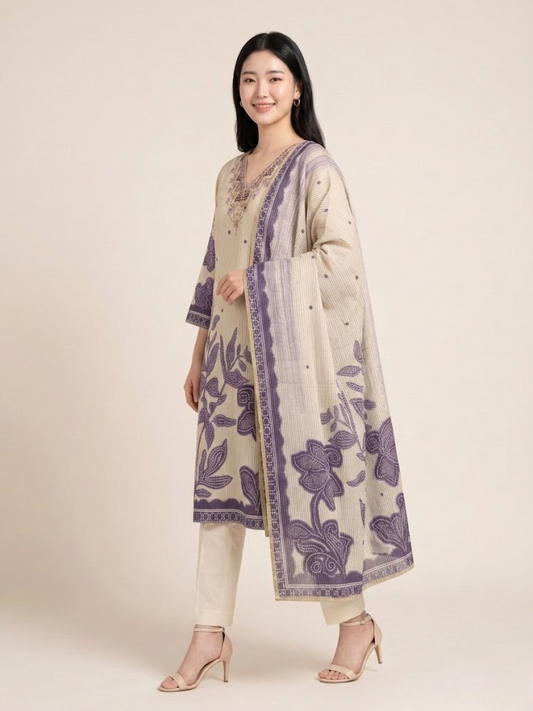 Shimmer Stripes Organza Kurta and Dupatta Set