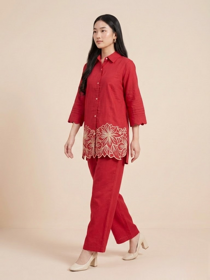 Ruby Red Embroidered Co-ord Set
