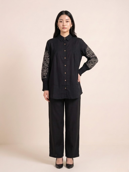 Graceful Linen Ensemble with Intricate Hand Embroidery