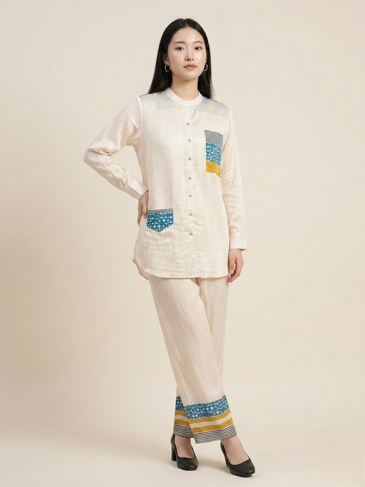 Geometric Print Natural Crepe Co-ord Set
