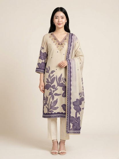 Shimmer Stripes Organza Kurta and Dupatta Set