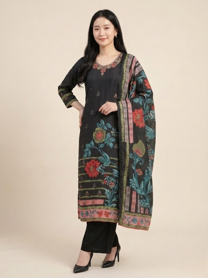 Floral Elegance Natural Crepe Kurta Set