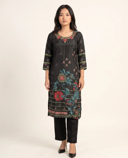 Floral Elegance Natural Crepe Kurta Set