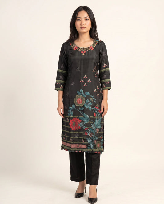 Floral Elegance Natural Crepe Kurta Set