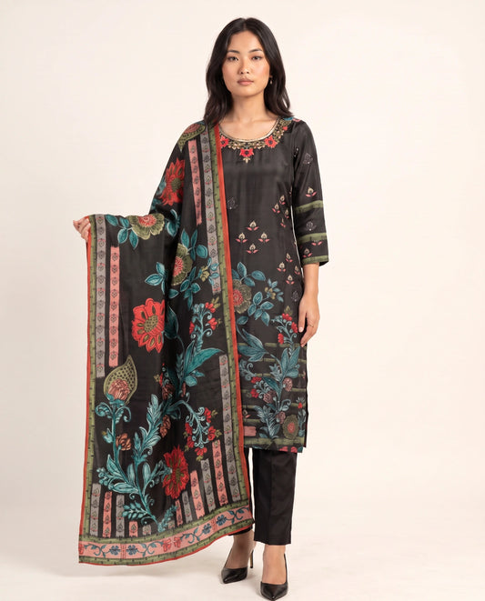 Floral Elegance Natural Crepe Kurta Set
