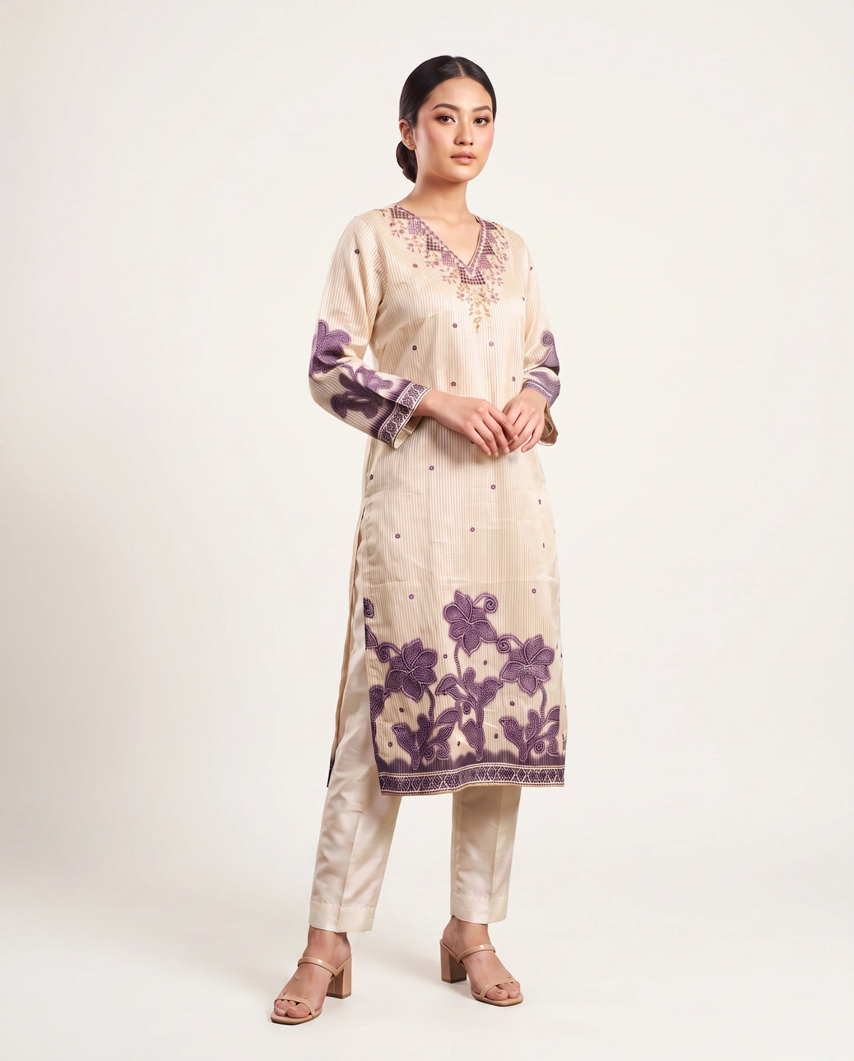 Shimmer Stripes Organza Kurta and Dupatta Set