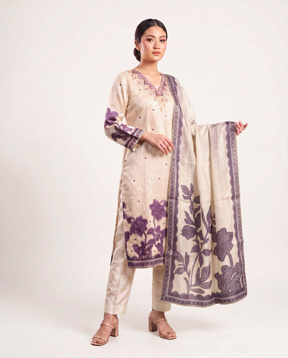 Shimmer Stripes Organza Kurta and Dupatta Set