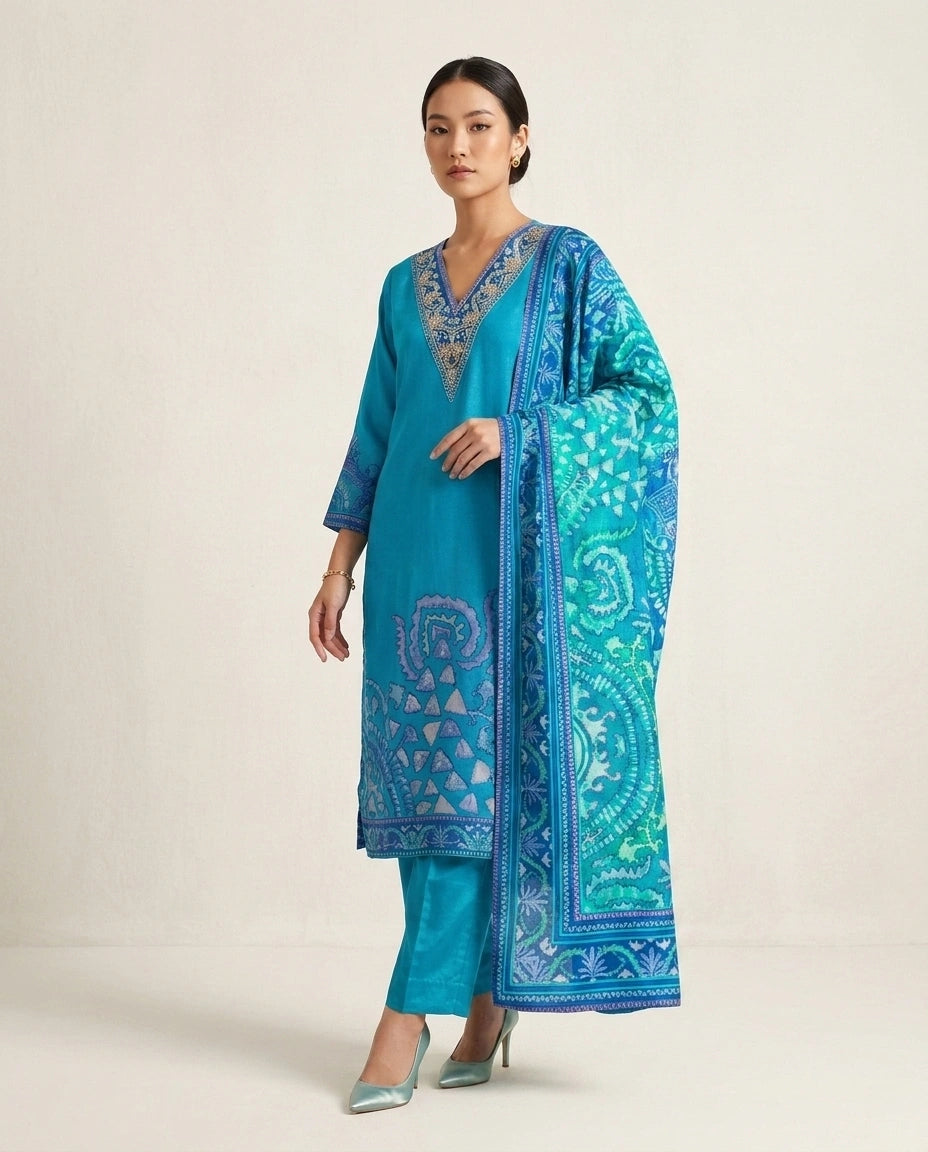 Imperial blue Crepe Kurta Set