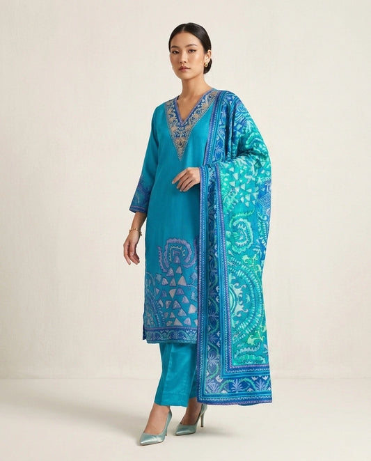 Imperial blue Crepe Kurta Set