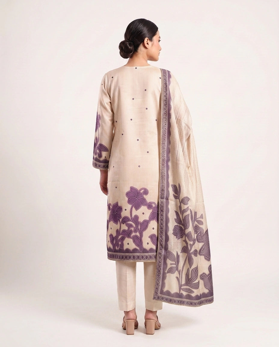 Shimmer Stripes Organza Kurta and Dupatta Set
