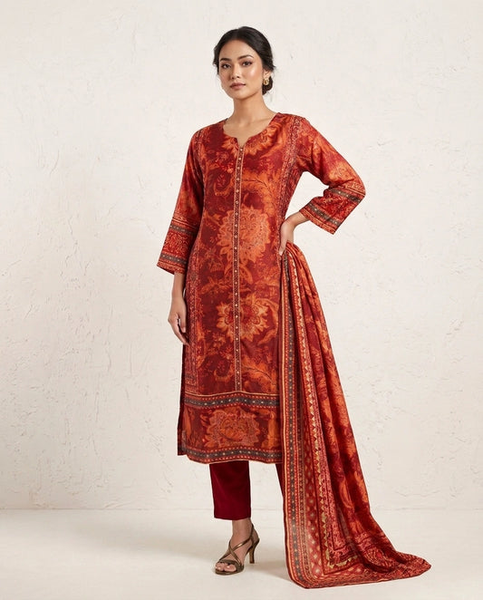 Heritage Maroon Pure Crepe Kurta Set