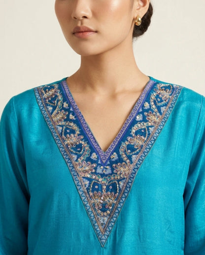 Imperial blue Crepe Kurta Set
