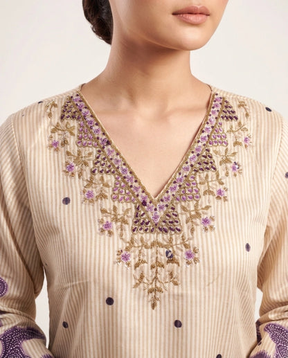 Shimmer Stripes Organza Kurta and Dupatta Set