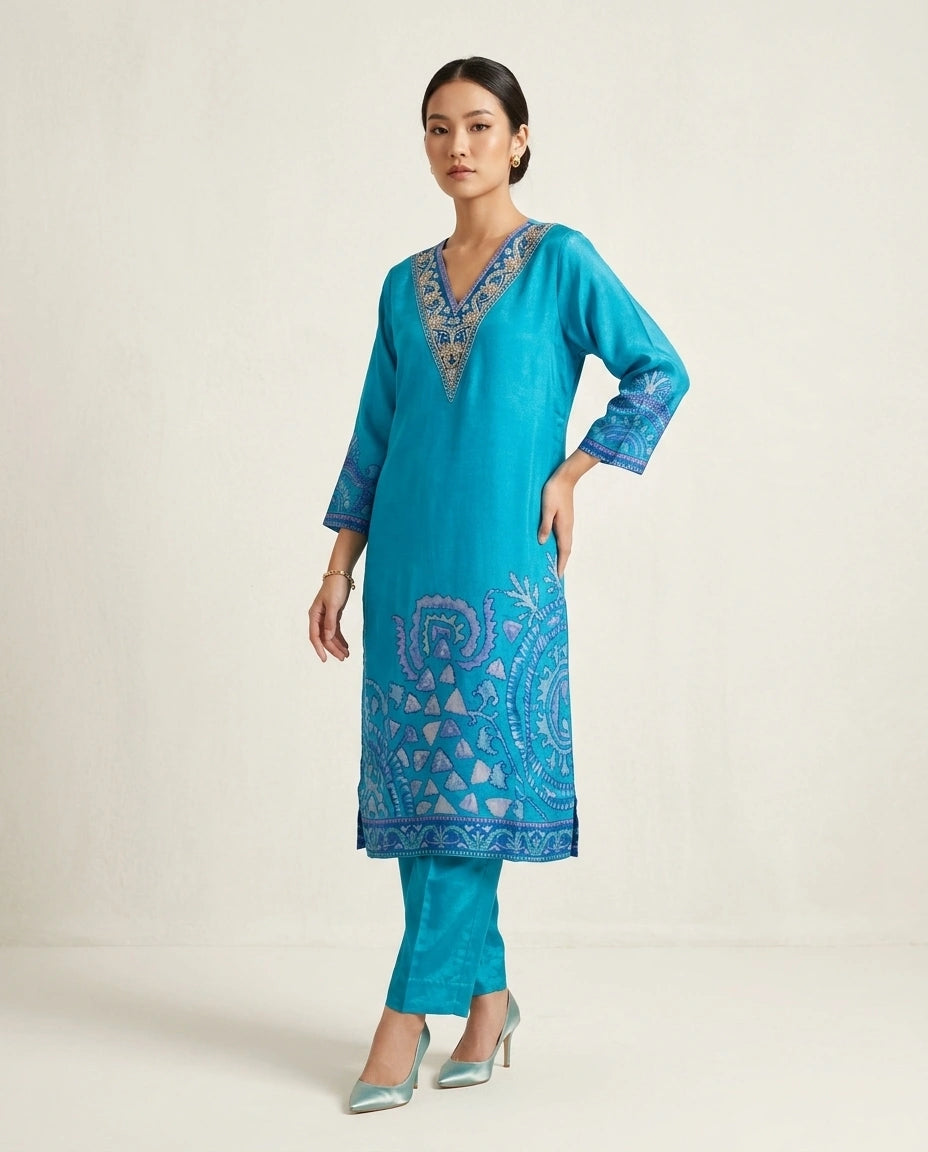 Imperial blue Crepe Kurta Set
