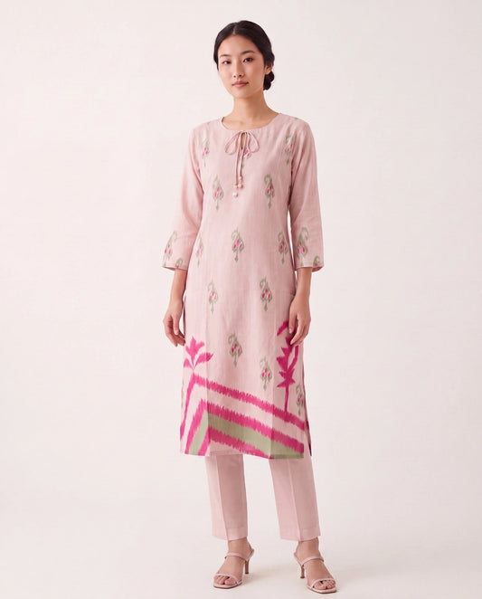 The Petal Pink Muslin Ikat Kurta Set