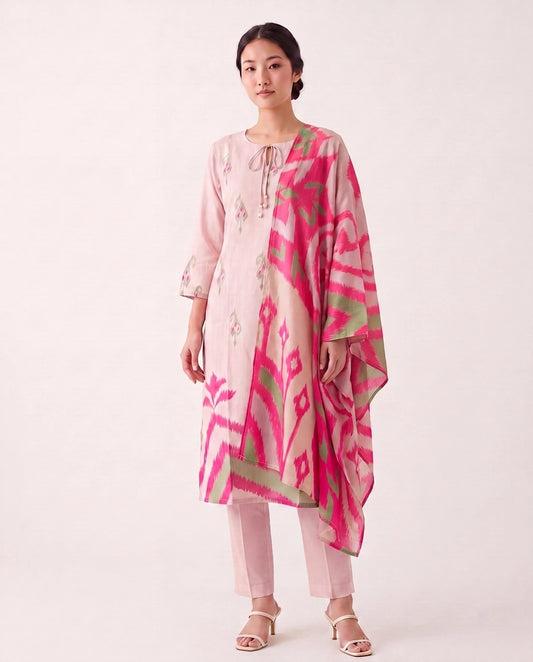 The Petal Pink Muslin Ikat Kurta Set