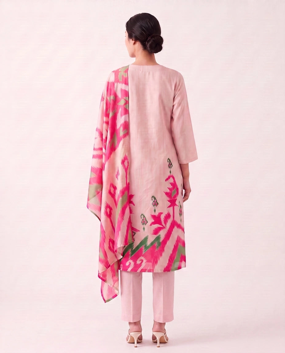 The Petal Pink Muslin Ikat Kurta Set