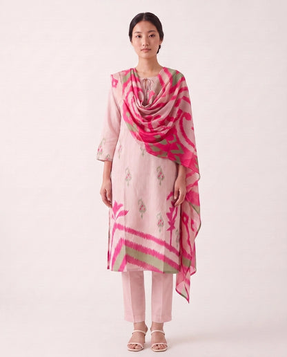 The Petal Pink Muslin Ikat Kurta Set