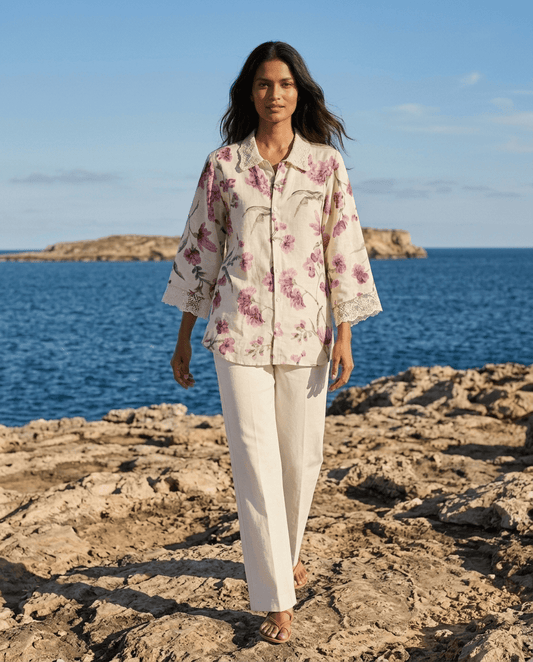 OffWhite Floral Printed Cupro Silk Shirt