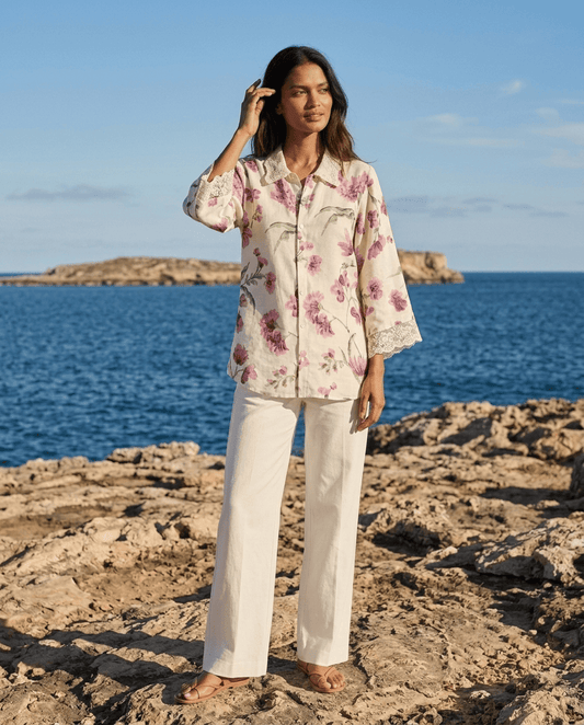 OffWhite Floral Printed Cupro Silk Shirt