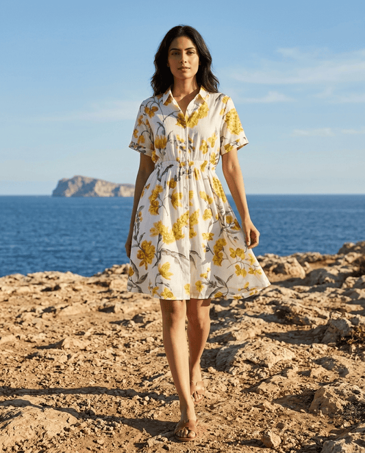 OffWhite Floral Printed Cupro Silk One Piece Dress